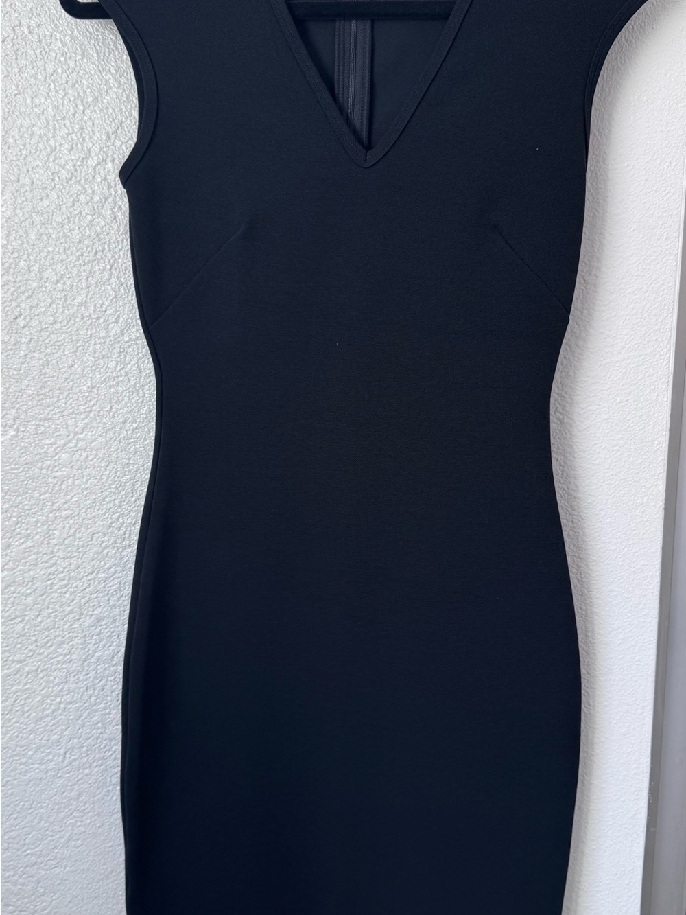 Black V-Neck Midi Dress — Sleek Sleeveless Sheath